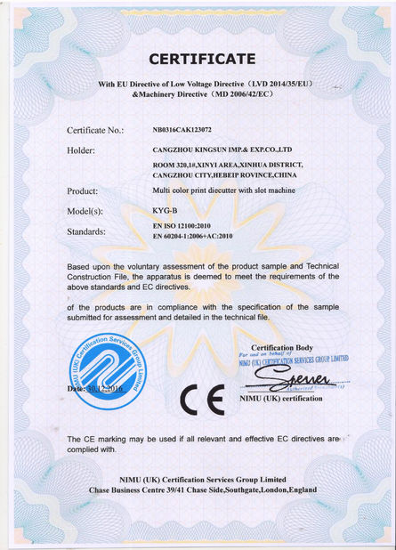 China Hebei Jinguang Packing Machine CO.,LTD zertifizierungen